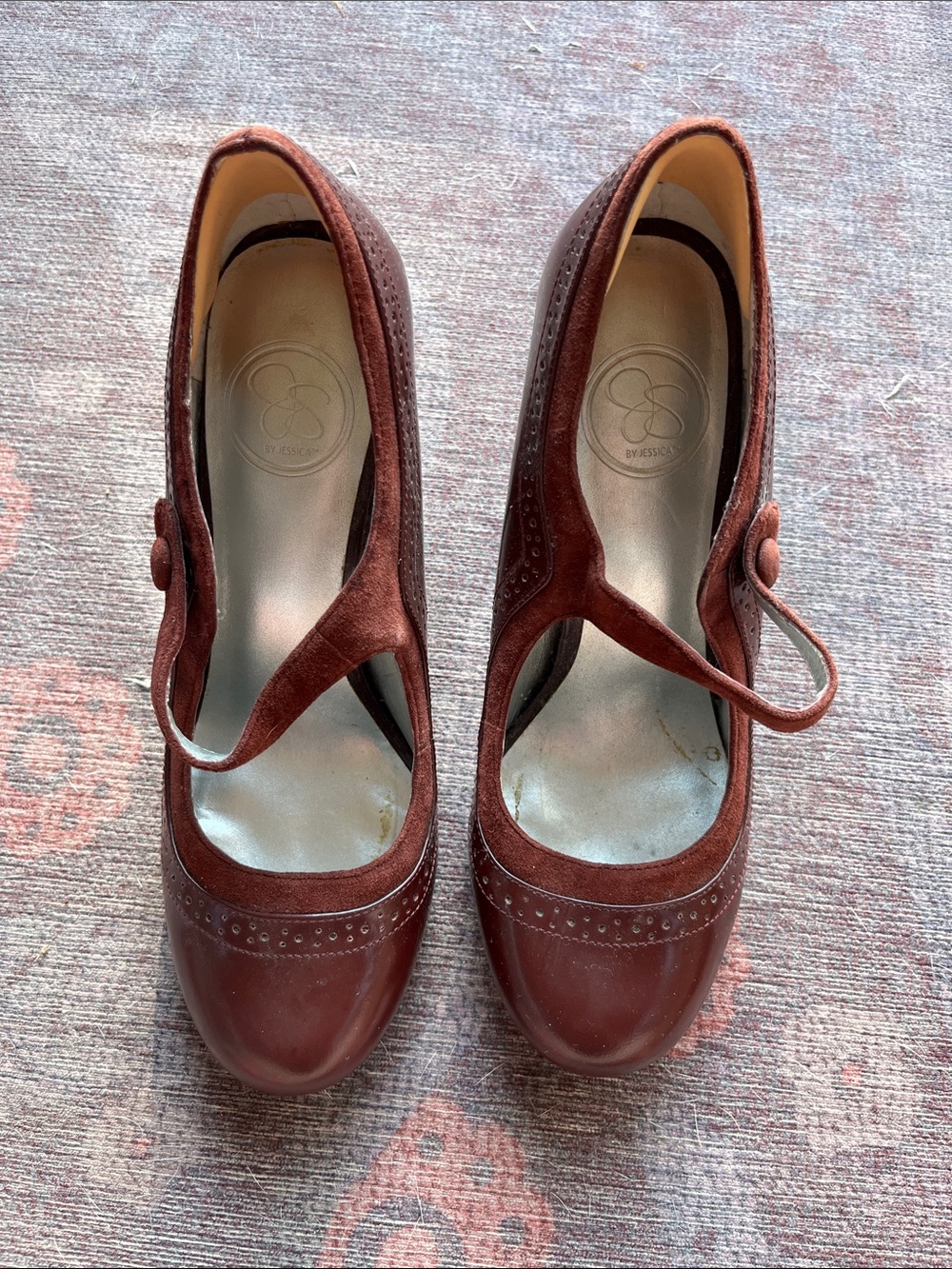 Jessica Simpson Burgundy Mary Jane Heels with Suede Strap